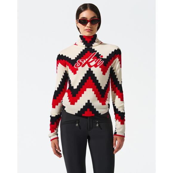 PERFECT MOMENT CHEVRON MERINO WOOL TURTLENECK SWEATER red small - Picture 4 of 11